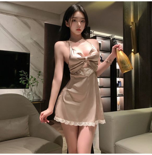 FEE ET MOI - Sexy Deep V Backless Sleepwear (Champagne Gold)